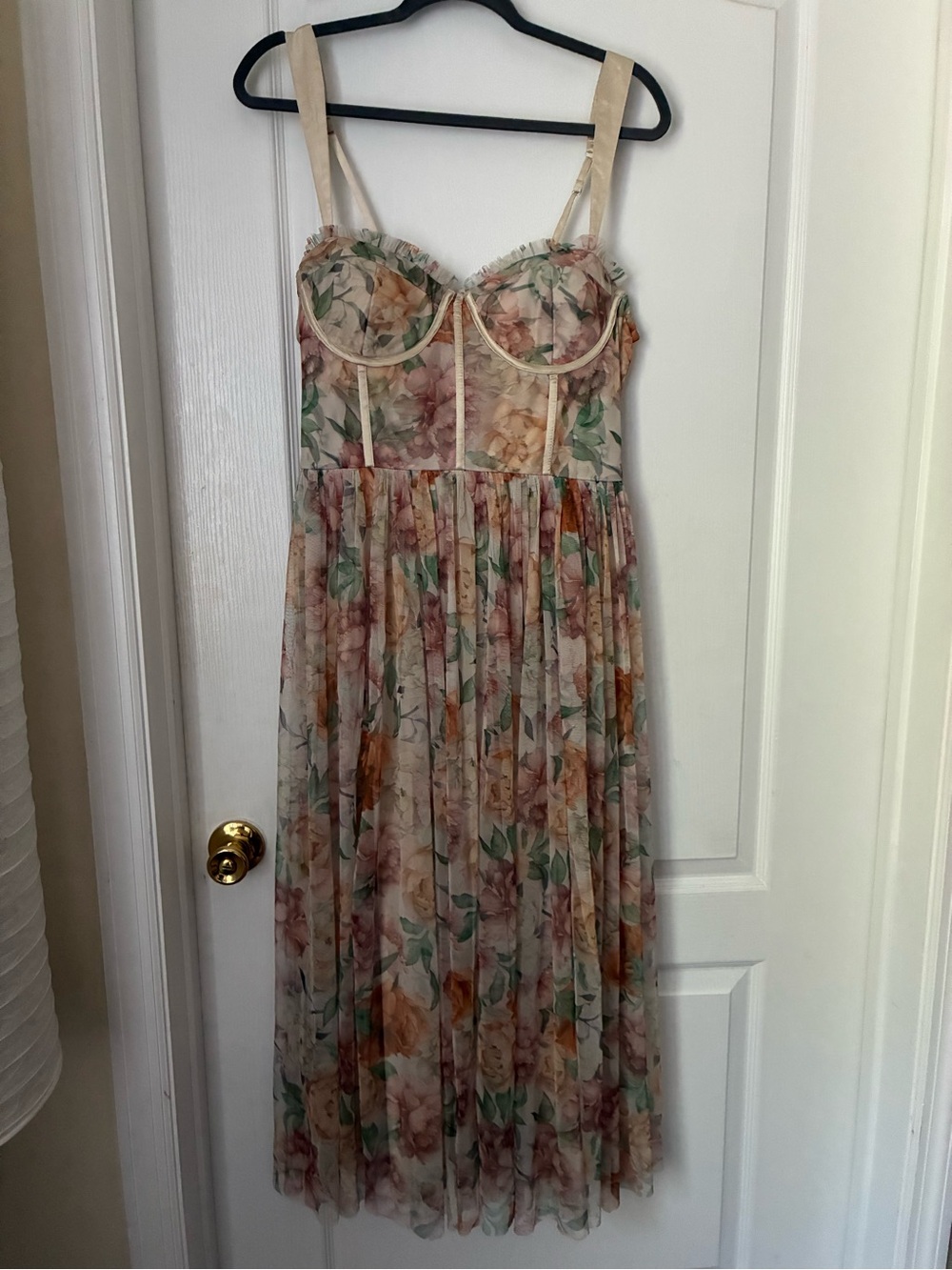 Floral Bustier Midi Dress in Blush and Peach - Picture 4 of 12